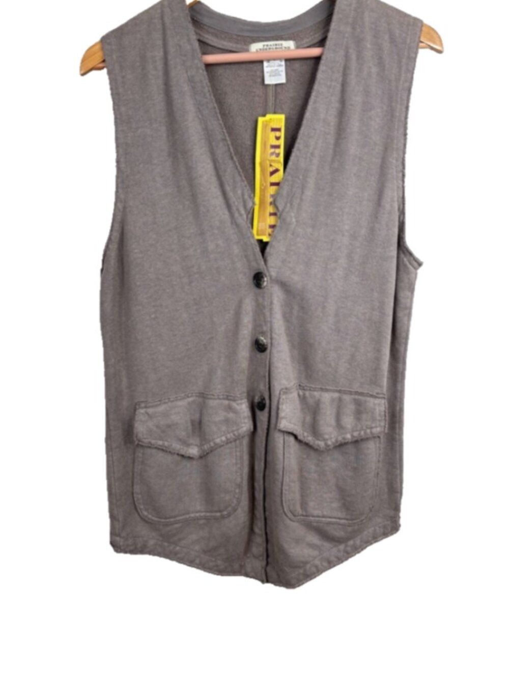 NWT Prairie Underground Button Front Long Vest L Hemp Organic Cotton Pockets Tan